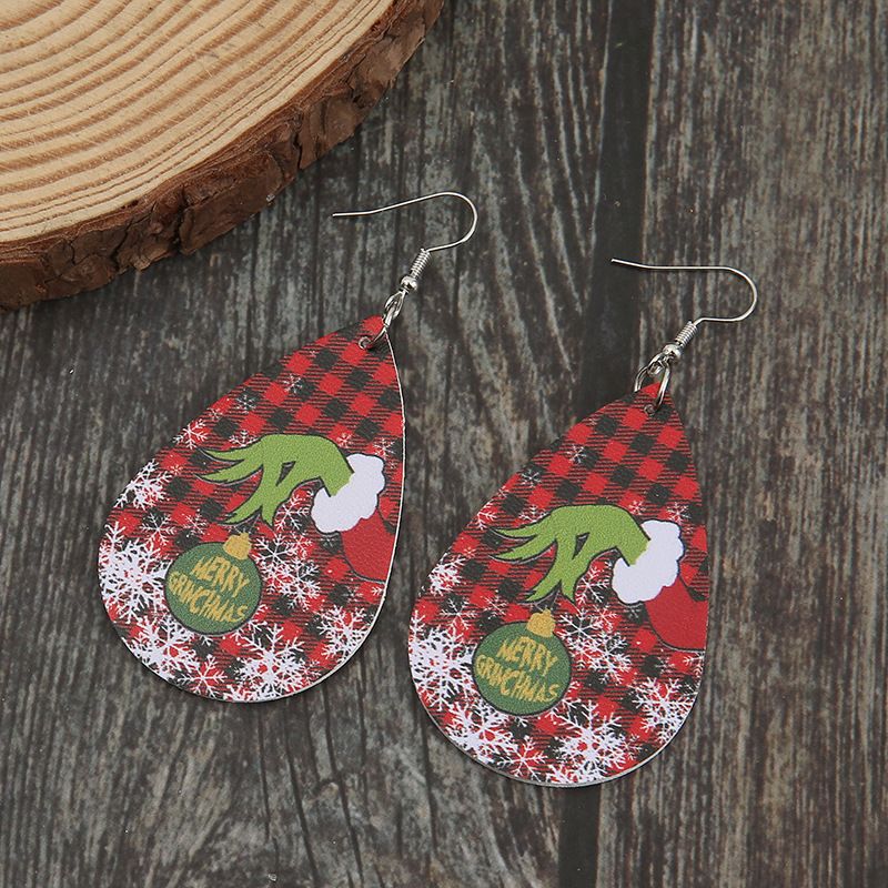 Boucles D&#39;oreilles Double Face En Cuir Avec Lettre De Noël En Gros