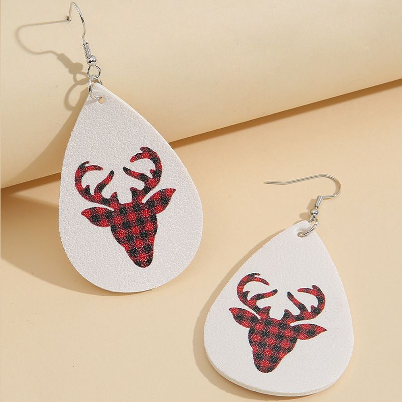 Nouvelles Boucles D&#39;oreilles En Cuir À Motif Élan De Noël En Treillis Rouge En Gros