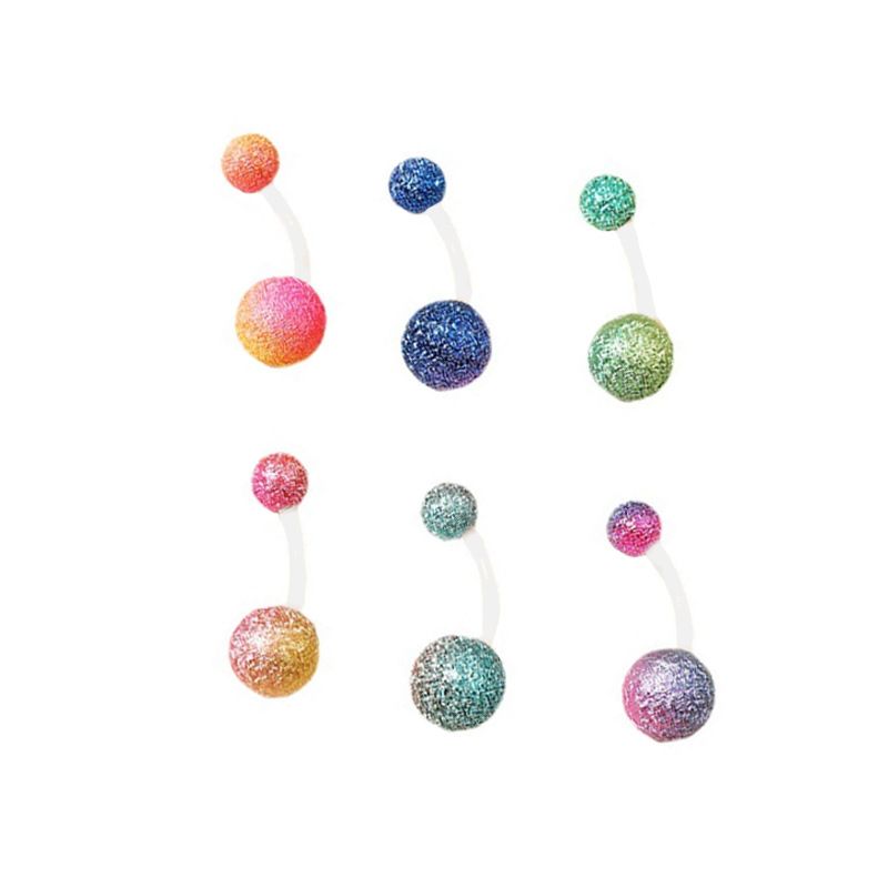New Acrylic Frosted Transparent Rod Colorful Pattern 6-piece Belly Button Nail Belly Button Ring