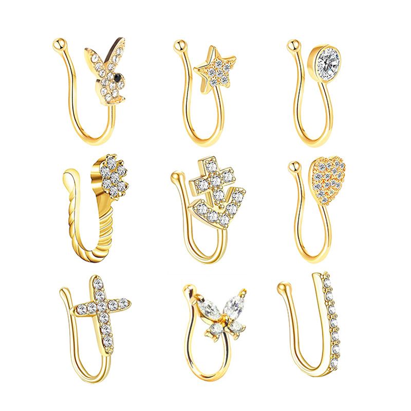Jewelry Wholesale Non-perforation 9-piece Nose Ring Nose Clip Anti-allergic Rhinestone Nose Ring