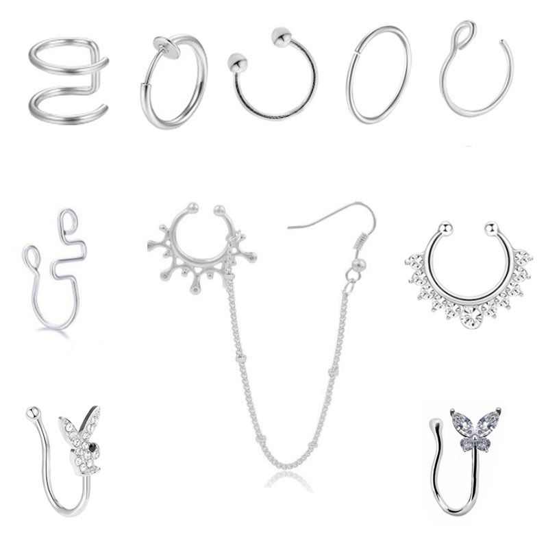 Openings Without Perforation U-shaped Clip Butterfly Nose Nail Nose Chain 10-piece Nose Ring Jewelry