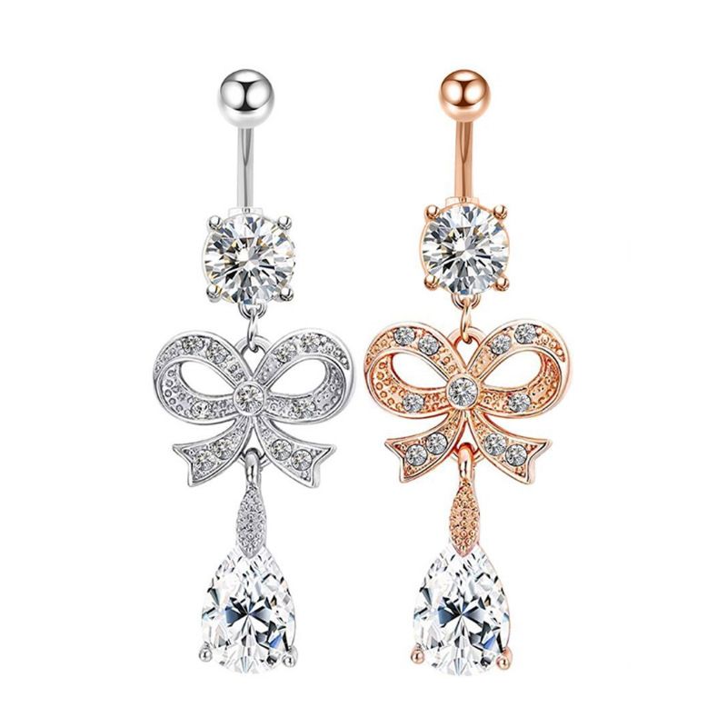 New Bows Water Drop Zircon Umbilical Nail Belly Button Piercing Jewelry Belly Button Ring