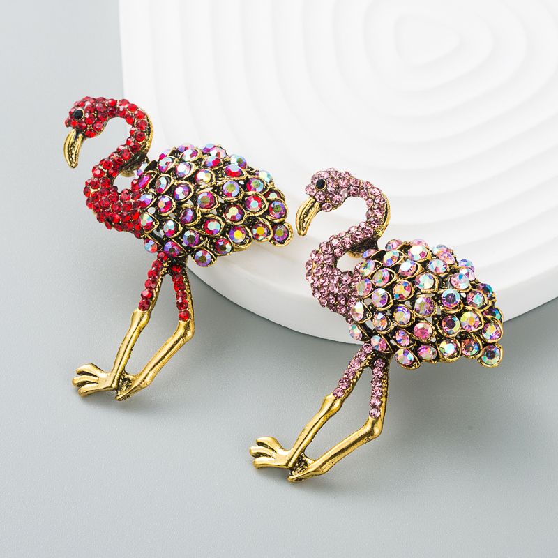 Accesorios De Broche Nuevos De Moda De Flamenco Animal De Diamante Completo De Lujo Elegante