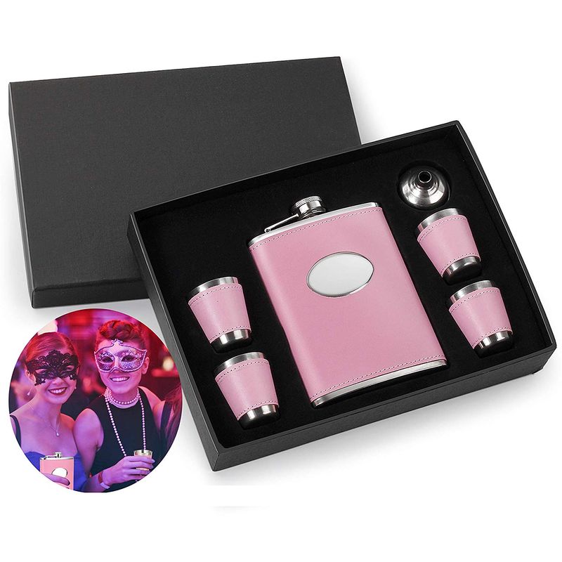 Ladies Party Birthday Dating Pink Hip Flask With Four Cups One Bucket