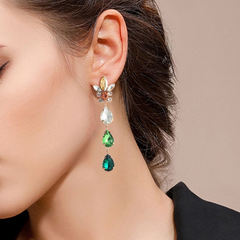 Cross-border Retro Drop-shaped Geometric Long Rhinestone New Earrings