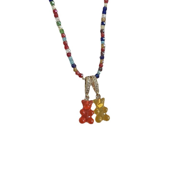 Colorful Beaded Necklace Cute Candy Jelly Bear Pendant Gummy Chain
