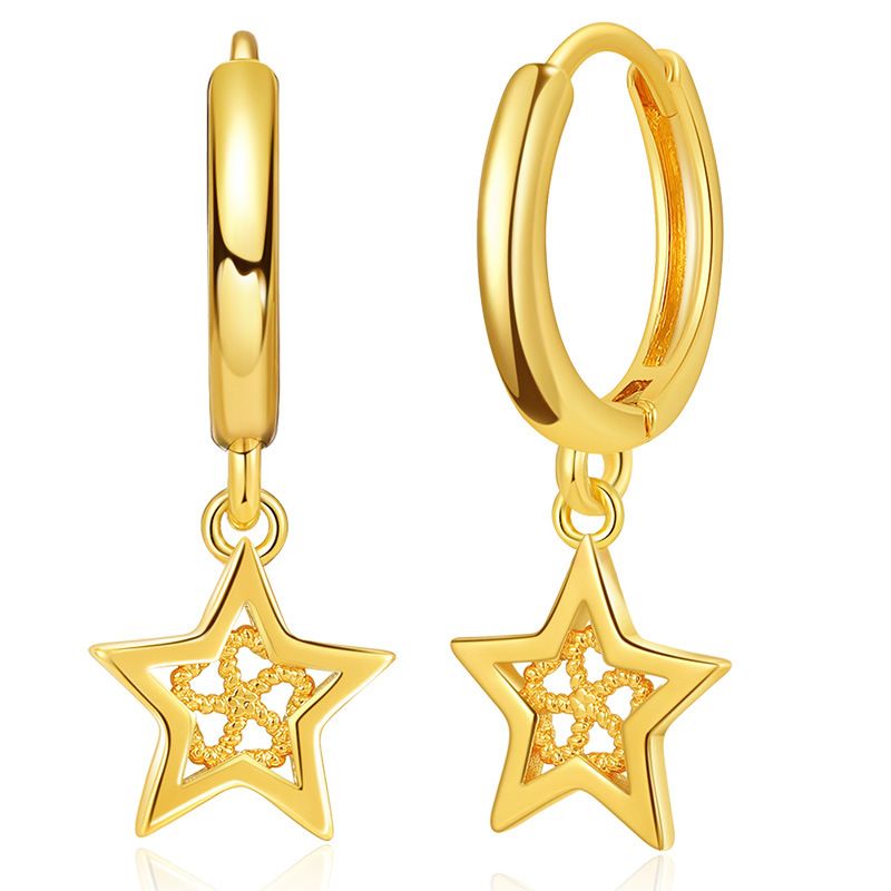 Aretes De Estrella De Mar Huecos Con Diseño De Estrella De Cinco Puntas De Oro De 18 Quilates De Cobre