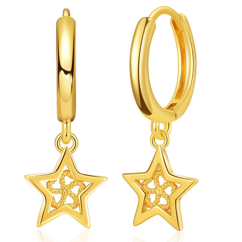 Copper 18k Gold Five-pointed Star Design Hollow Starfish Earrings