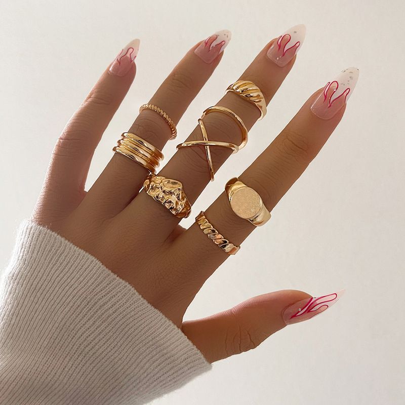 Persönlichkeit Einfache Mode Unregelmäßiger Ring Metall-joint-ring Acht Sätze