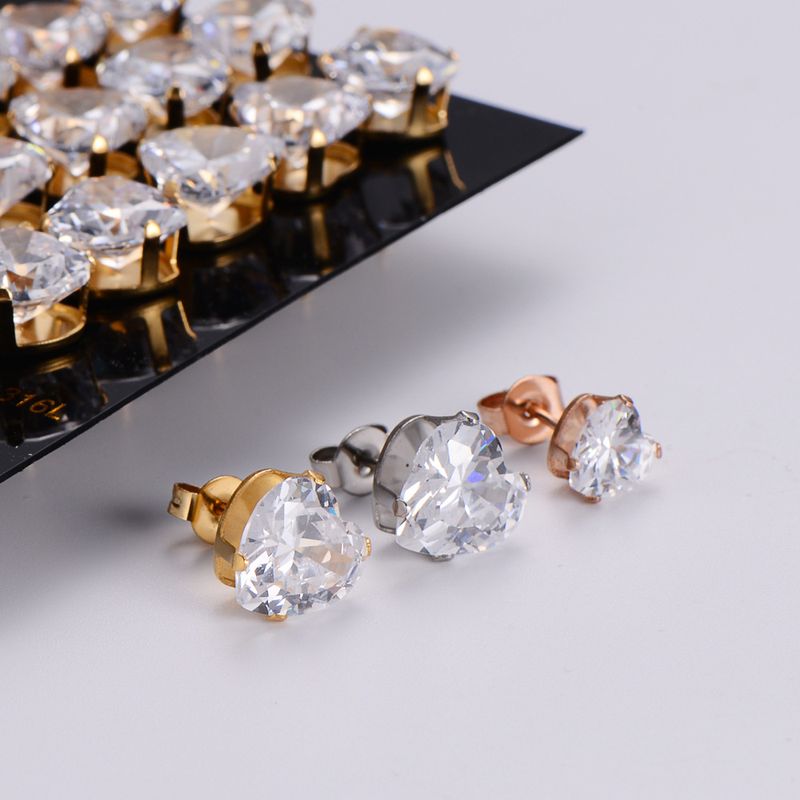 Lady Heart 304 Stainless Steel Zircon 18K Gold Plated Earrings