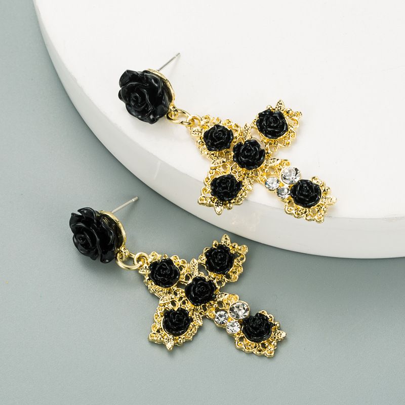 Korean Fashion Baroque Style Rose Flower Earrings