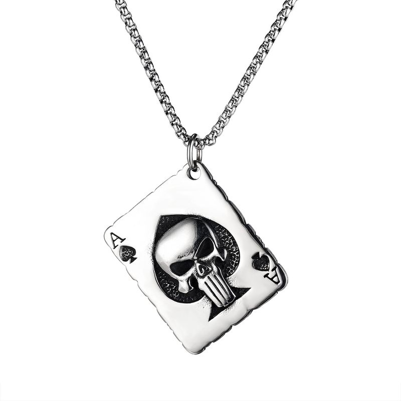 Retro Skull Card Pendant Titanium Steel Necklace