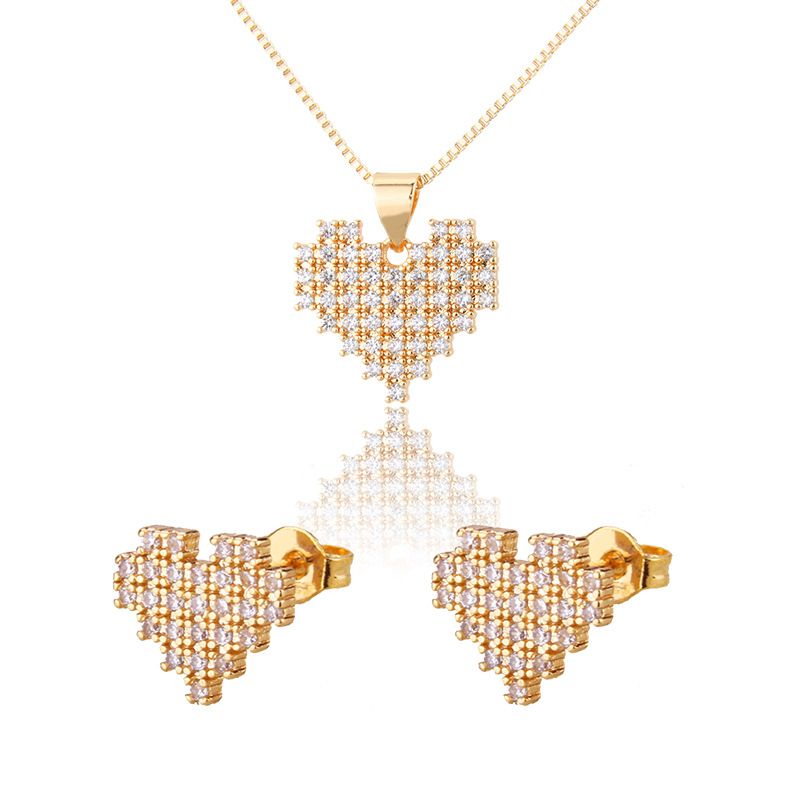 Inlaid Zirconium Heart-shaped Necklace Earrings Set