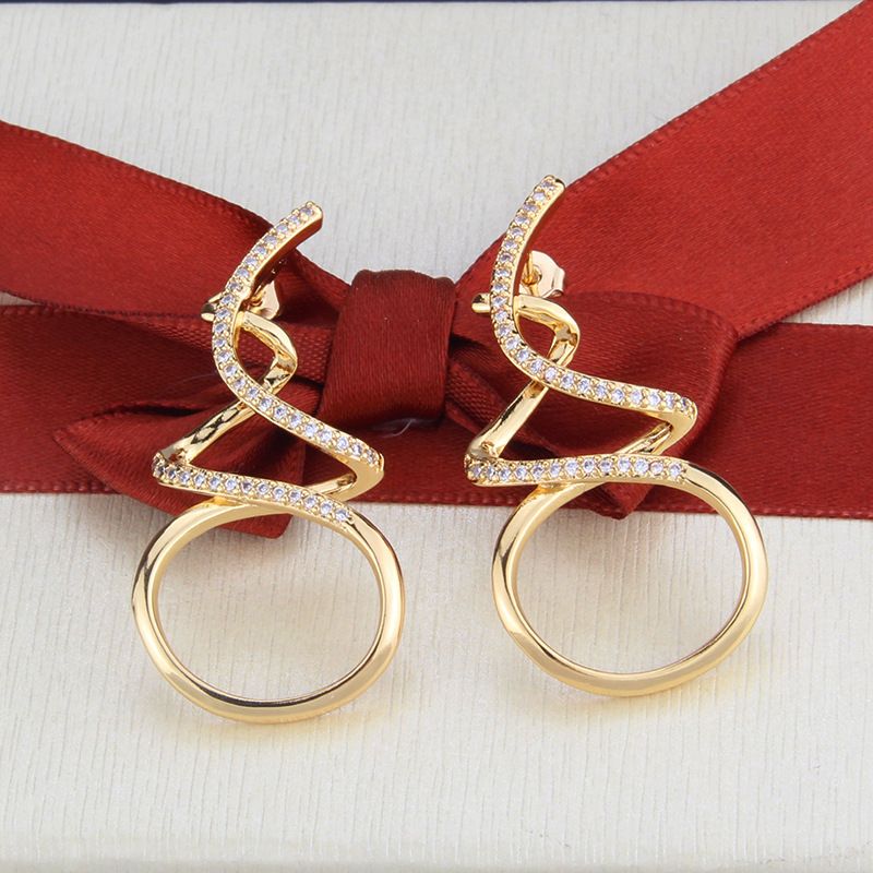 Simple Gold-plated Zircon Winding Earrings