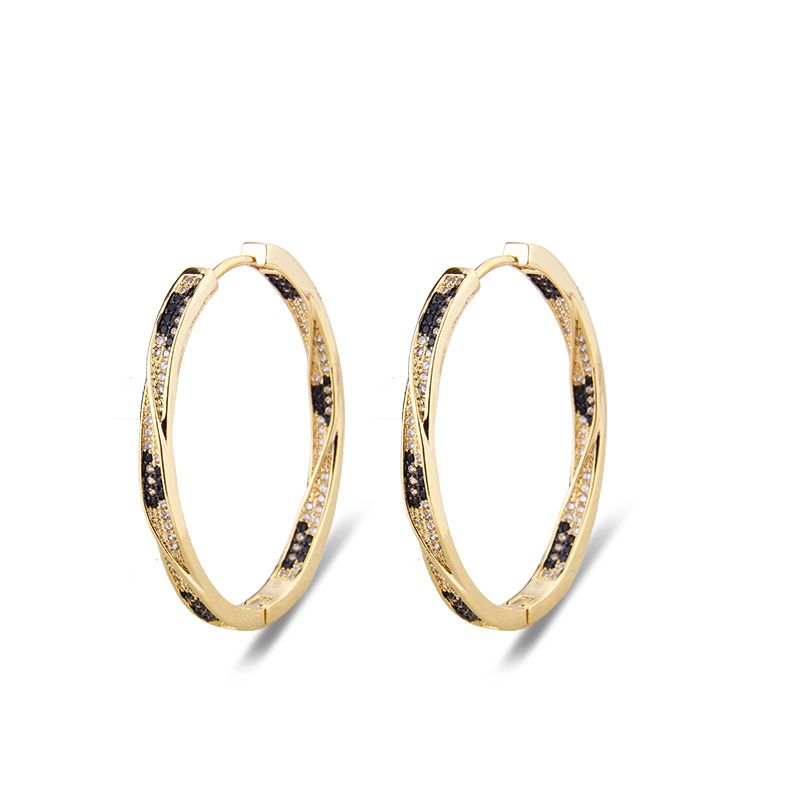 Simple Oval Two-row Zircon Leopard Print Earrings