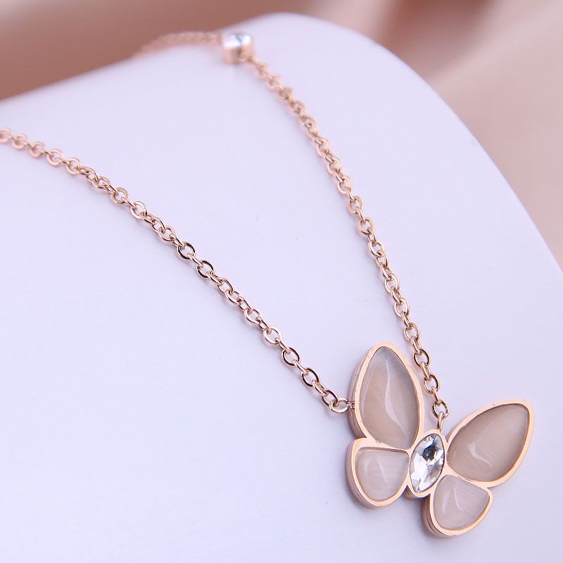 Korean Fashion Simple Ol Butterfly Titanium Steel Necklace