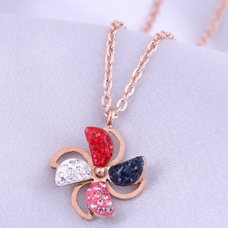 Korean Fashion Diamond Windmill Titanium Steel Necklace