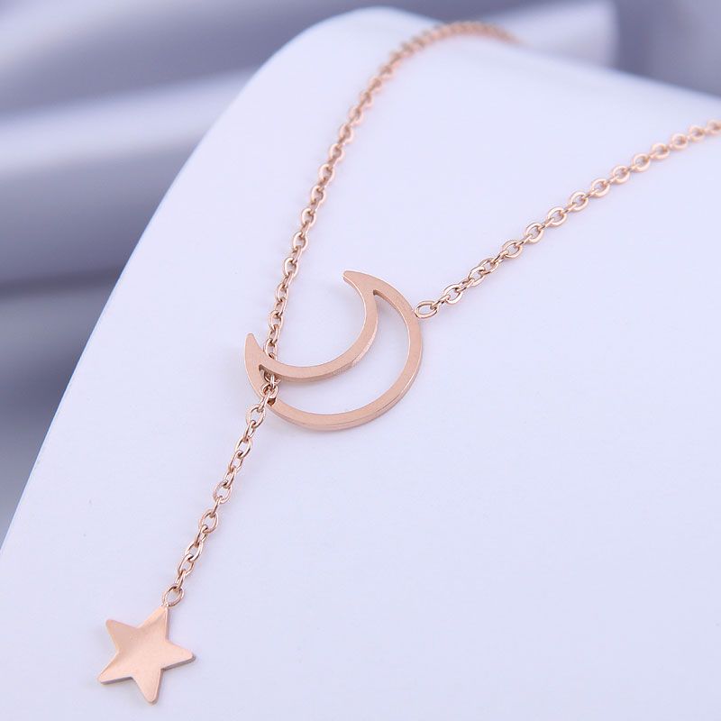 Fashion Star And Moon Titanium Steel Necklace