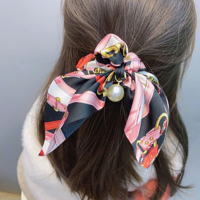 C176 نمط سلسلة جديد من حلقات الشعر القولونية مزاجه الكوري أقواس الشيفون مع شرائط مطاطية للشعر