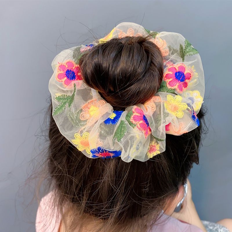 Flower Embroidery Mesh Hair Scrunchies