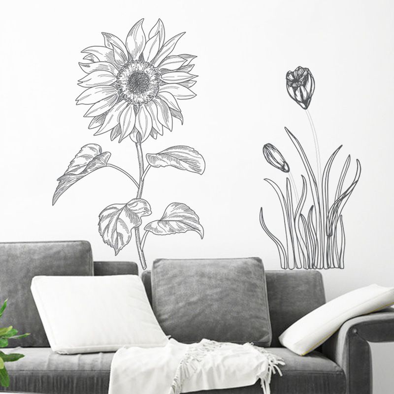 New Creative Simple Sketch Sunflower Wall Stickers