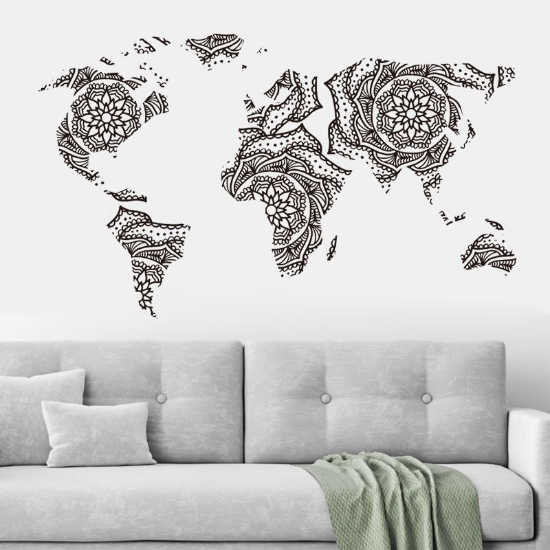 New Simple Lotus Totem Seven Continents Land Plate Wall Stickers