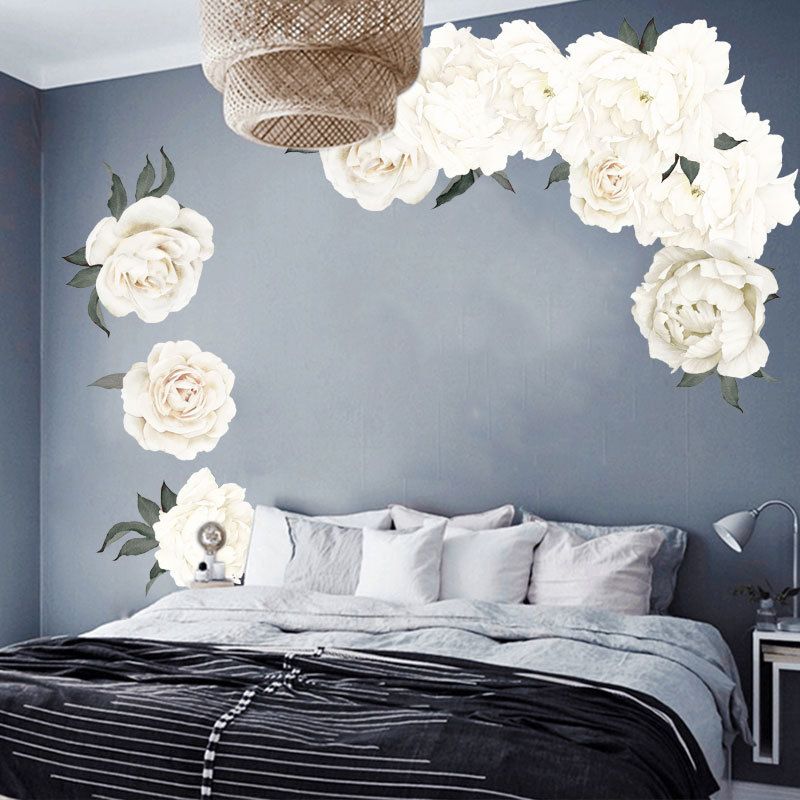 Fashion White Peony Flower Group Wall Stickers