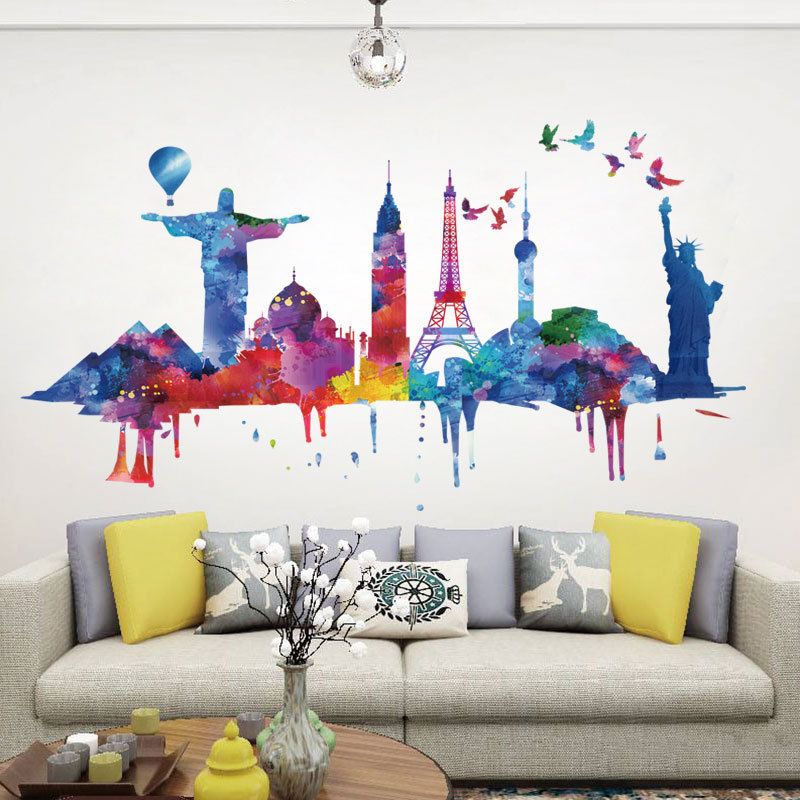 New Watercolor Architectural Landscape Wall Stickers