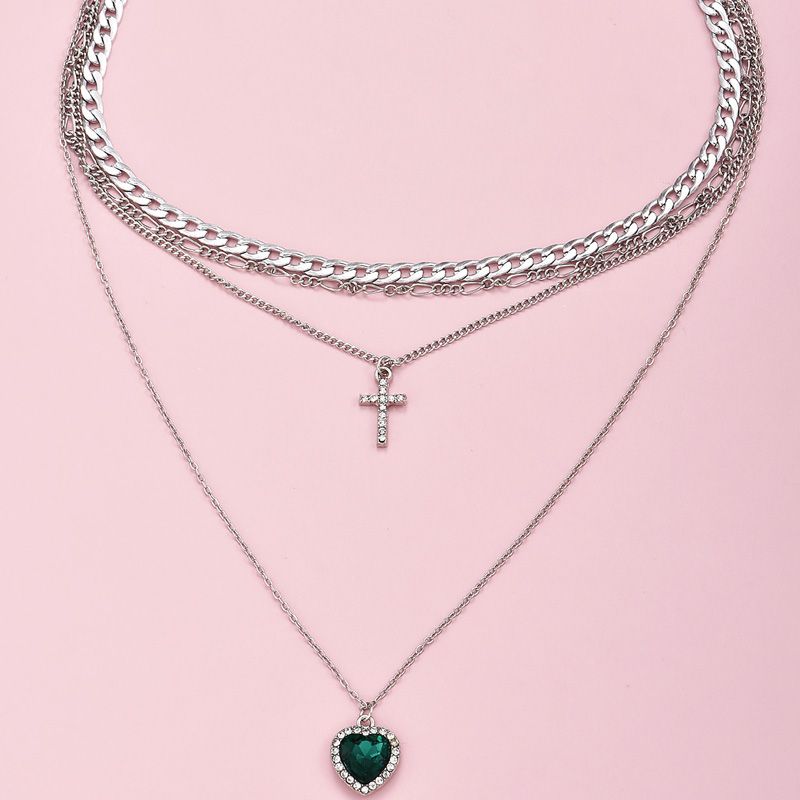 Fashion Multi-layer Cross Gemstone Pendant Necklace