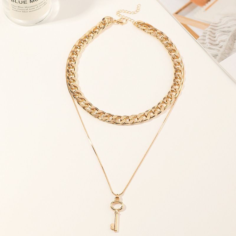 Hip Hop Thick Chain Metal Key Double-layer Necklace