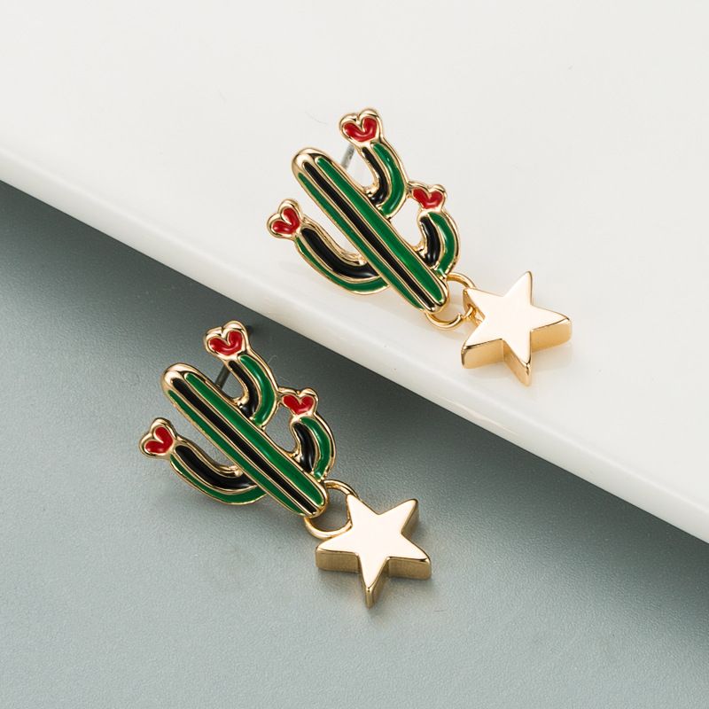 Fashion Cactus Alloy Star Pendant Earrings