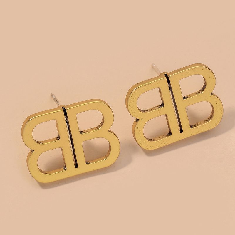 Metal Double B Letter Earrings