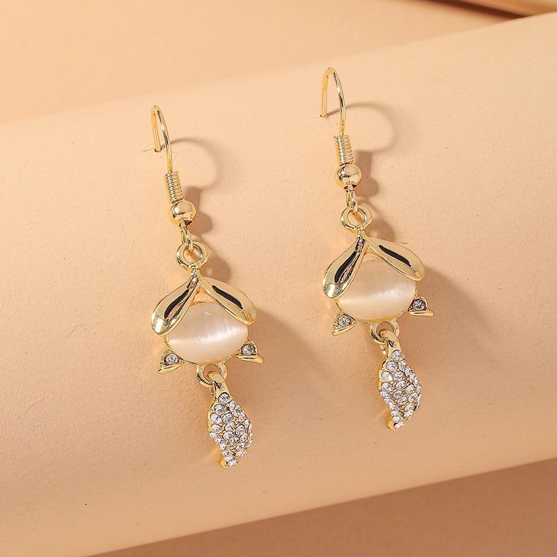 Cute Little Fox Diamond Opal Earrings