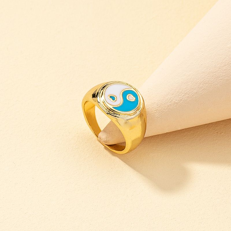 New Tai Chi Multi-color Dripping Oil Heart-shaped Retro Ring
