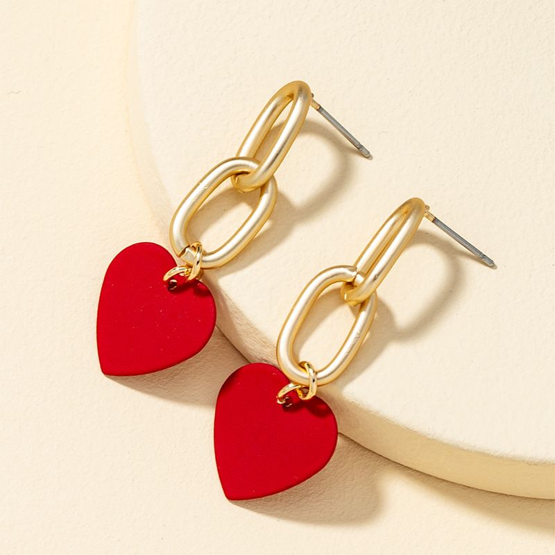 Retro Red Heart-shaped Earrings