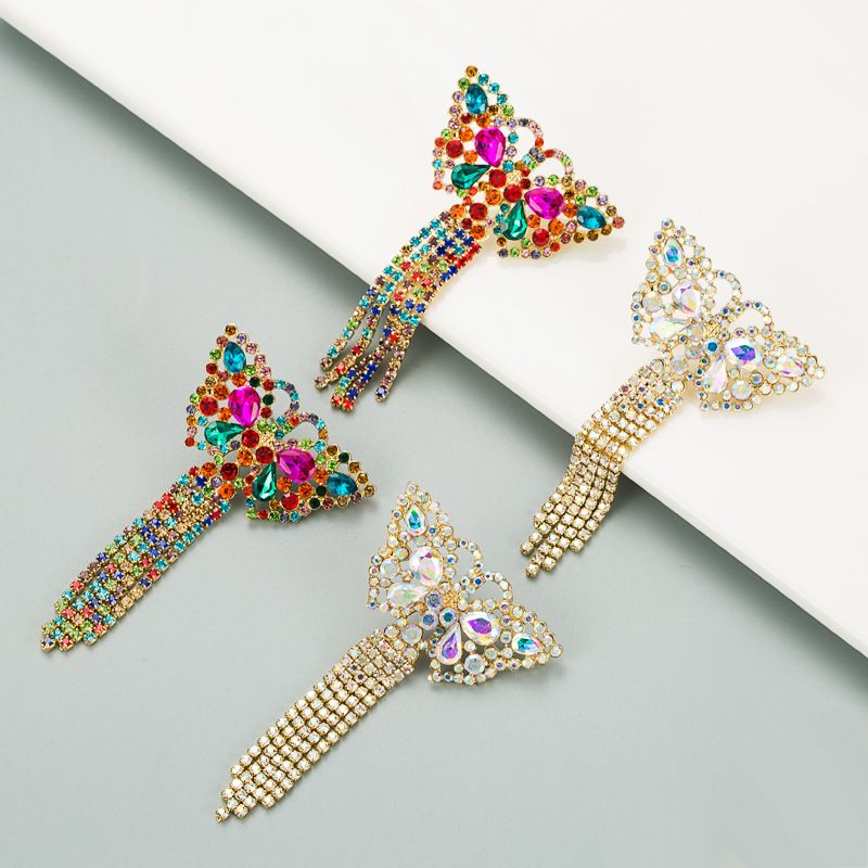 Boucles D'oreilles En Strass Colorés En Forme De Papillon