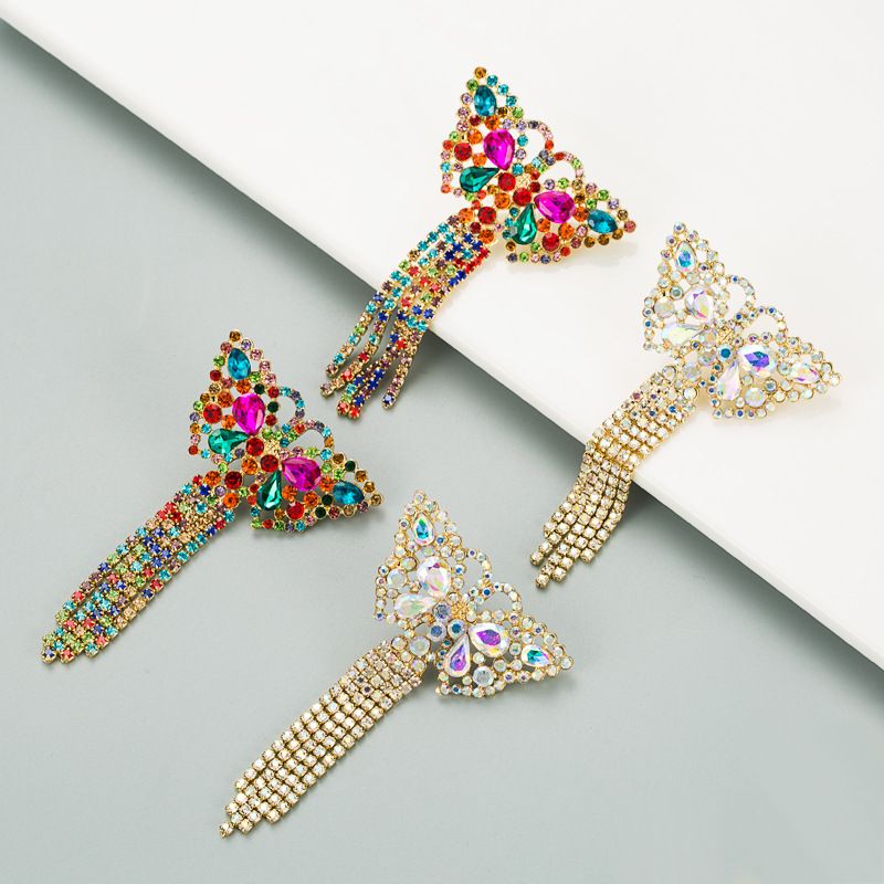 Butterfly-shaped Colorful Rhinestones Earrings