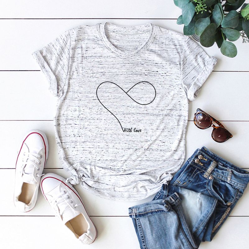 Heart Shape Printed Short-sleeved Cotton T-shirt