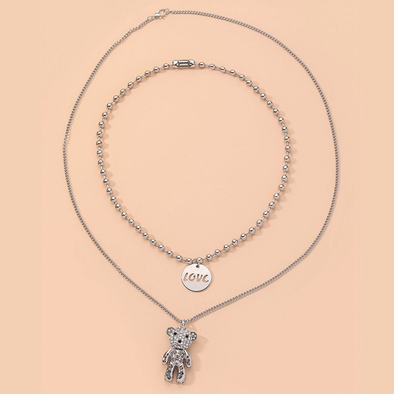Fashion Diamond-studded Cute Bear Double Necklace