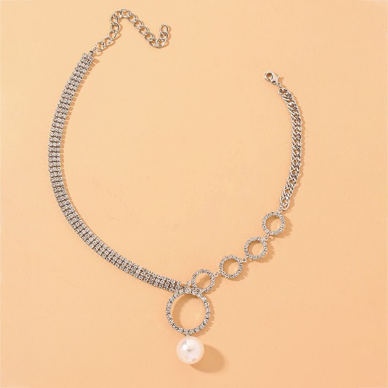 Fashion Simple Diamond Pearl Pendant Necklace
