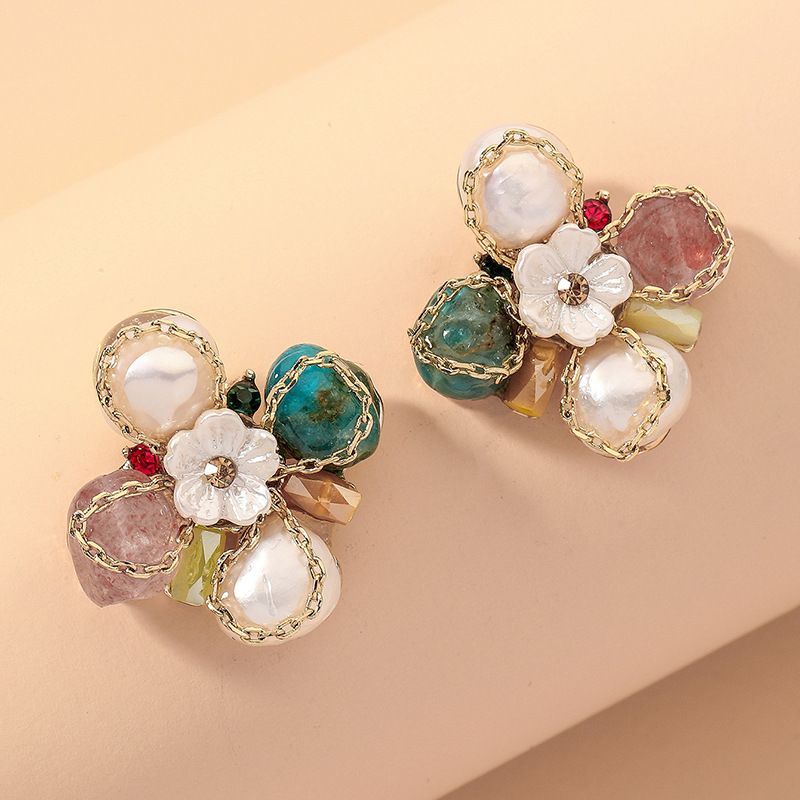 Diamant Perle Blumenbogen Ohrringe