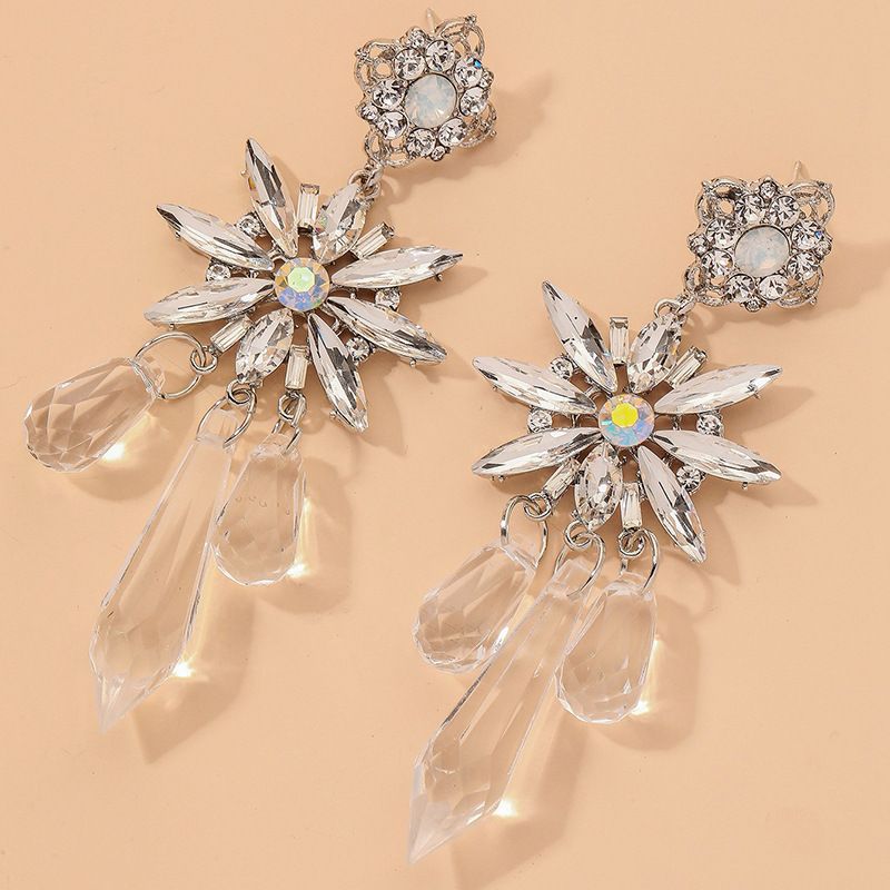 Pendientes De Flores De Cristal De Diamantes De Imitación De Moda