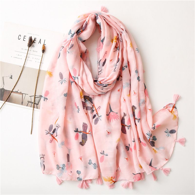 New Pink Fringed Parrot Korean Long Wild Silk Scarf