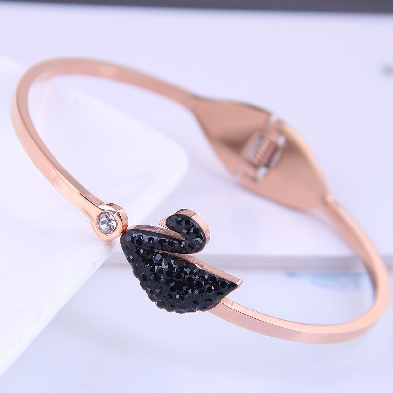 Pulsera De Cisne Negro De Acero Titanio De Oro Rosa De Moda Coreana