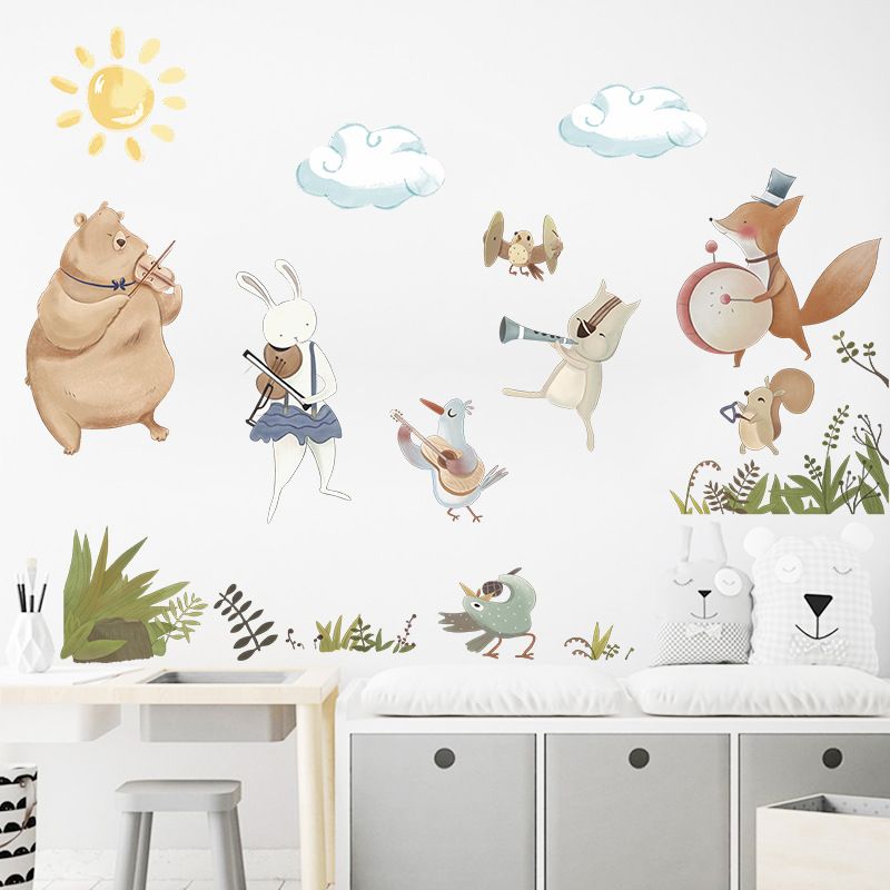 Watercolor Cartoon Animal Band Player Wall Stickers