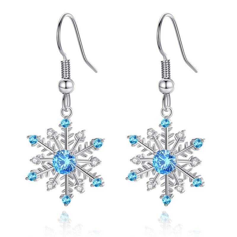 Simple Fashion Blue Zircon Snowflake Earrings