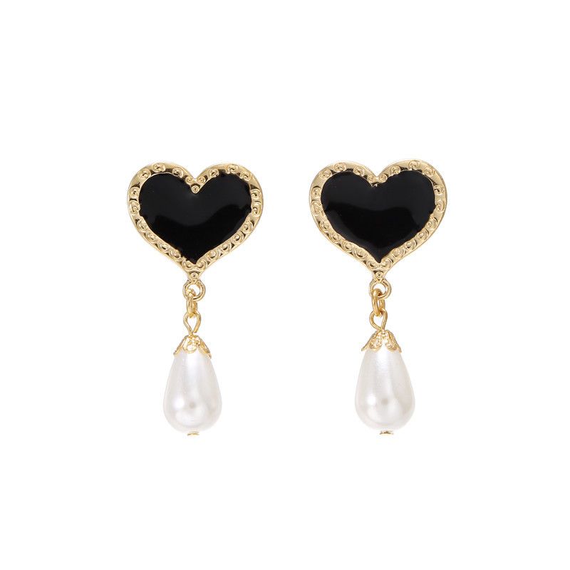 Fashion Retro Rhinestone Heart Pearl Earrings