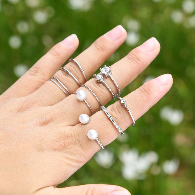 Diamond Pearl Adjustable Opening Rings 8-piece Set