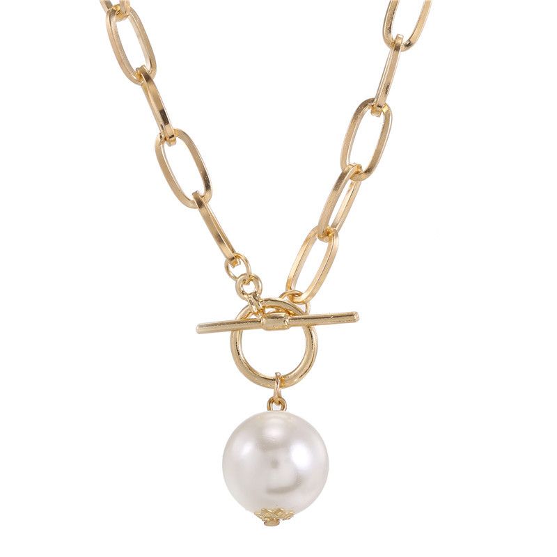 Retro Metal Chain Pearl Long Necklace