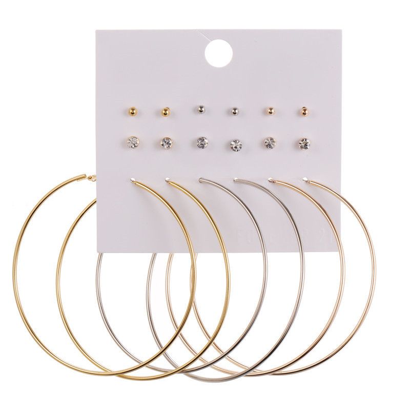 Big Circle Simple Earrings 9 Pairs Set